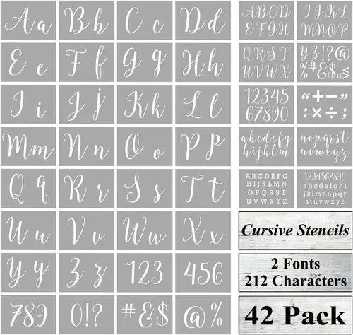 Plantillas de letras para pintar sobre madera, paquete de 42 plantillas grandes del alfabeto con números y letreros, plantillas de letras y números