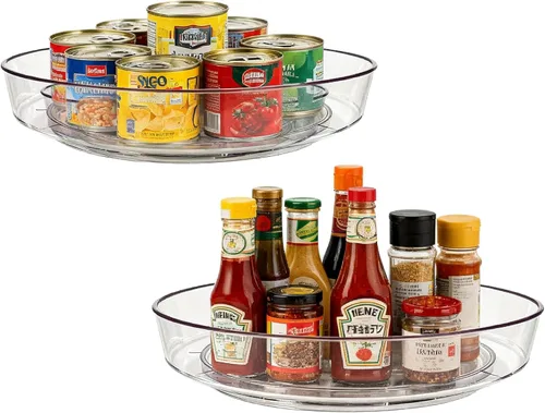 Juego de 2 tocadiscos Lazy Susan de 10 pulgadas para organización de especias | Clear BPA-Free Plastic Rotating Organizer for Kitchen Cabinet,
