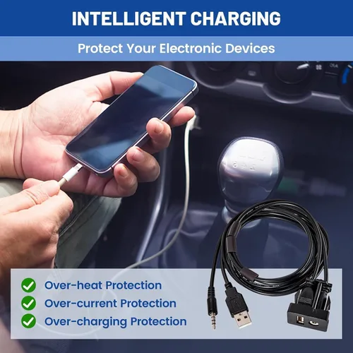 Miniatura 6 de Anina USB AUX Montaje empotrado para Toyota, cable de extensión AUX de 0.138 in para salpicadero de automóvil macho a hembra, adaptador de enchufe