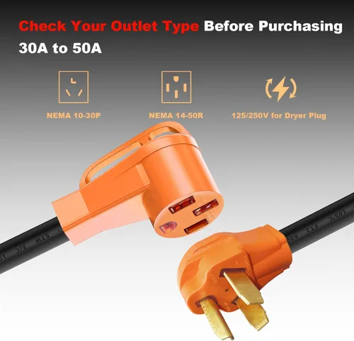 Miniatura 2 de NEMA 10-30P a 14-50R Cable adaptador de cargador EV 30 Amp 3 clavijas secadora a 50 Amp 4 clavijas adaptador de conversión EV solo compatible