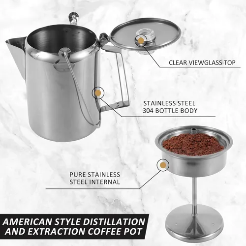 Miniatura 5 de Cafetera de camping – Percolador de estufa con perilla de vidrio superior transparente – Cafetera de camping para viajes de preparación rápida
