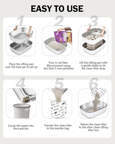 Miniatura 6 de Caja de arena tamizadora de acero inoxidable con tapa, bandeja de arena de metal con pala para gatos grandes y múltiples gatos, caja de arena