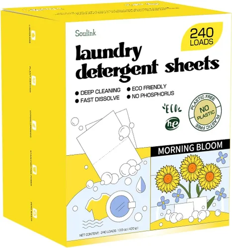 Miniatura 8 de Soulink Hojas de detergente para ropa con aroma a ropa recién lavada 240 cargas, tiras de detergente ecológicas para viajes y hogar - Sin envases