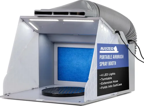 Master Airbrush Kit de Cabina de Aerógrafo Portátil con Ventiladores de Escape Duales, 4 Luces LED, Mesa Giratoria y Manguera de Extensión, Cabina