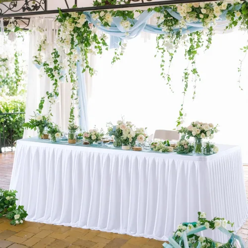Miniatura 6 de PARTISKY Mantel de poliéster blanco para mesas rectangulares 6f, mantel plisado resistente a las arrugas para fiesta de cumpleaños, banquete, boda