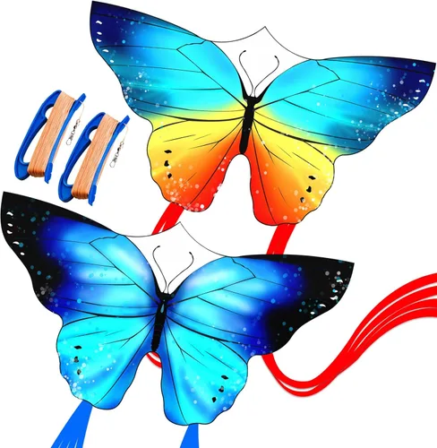 Cometas de mariposa para niños y adultos, fácil de volar, cometa grande de una sola línea para niños y niñas, cometa de playa de 55 x 28 pulgadas