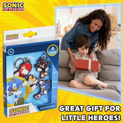 Miniatura 5 de Sonic The Hedgehog Llaveros de goma para niños, nudillos, cola de sombra para niños, coleccionables, paquete de 4 mini figuras, juego de llaveros