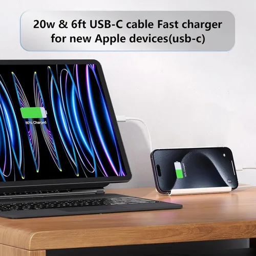 Miniatura 2 de Cargador para iPad de carga rápida, cable USB-C de 6 pies y bloque de cargador USB C de 20 W, paquete de 1 para Apple iPad A16 11th 10th, Pro 13