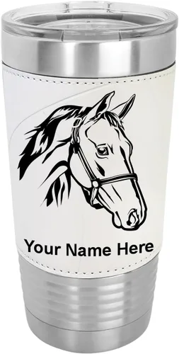 Miniatura 8 de LaserGram - Taza de 20 oz con aislamiento al vacío, con cabeza de caballo 2, grabado personalizado incluido (piel sintética, estilo béisbol)