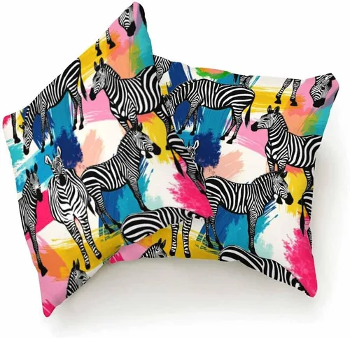 Miniatura 5 de Juego de 2 fundas de almohada cuadradas decorativas para sofá y cama, diseño de cebra tropical, selva tropical, color negro y blanco, para hombres