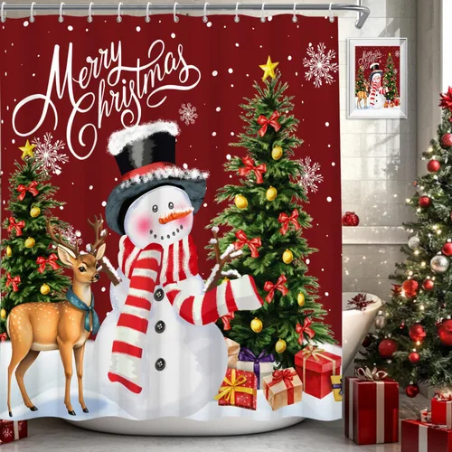 Miniatura 11 de Cortina de ducha con diseño de copo de nieve, rojo, negro, búfalo a cuadros, Navidad, blanco, nieve, invierno, decoración de baño, retro, rústico