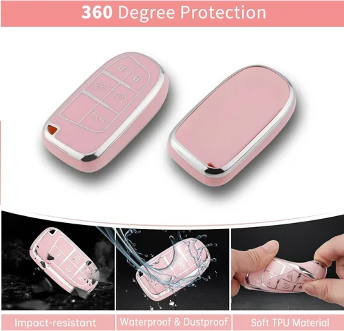 Miniatura 4 de Pangpai Funda para llavero rosa para Jeep, funda de protección de TPU suave con llavero brillante compatible con Jeep Grand Cherokee Renegade