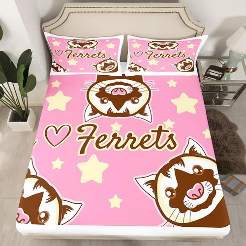 Miniatura 21 de Juego de sábanas ajustables de hurón para niños, bonitos juegos de ropa de cama de animales salvajes, lindo juego de ropa de cama de vida silvestre