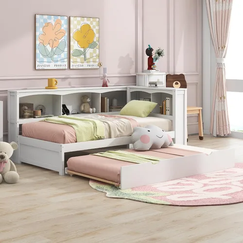 Miniatura 19 de Sofá cama de tamaño matrimonial con 4 cajones, marco de madera con 2 armarios de noche y estantes superiores, marrón antiguo