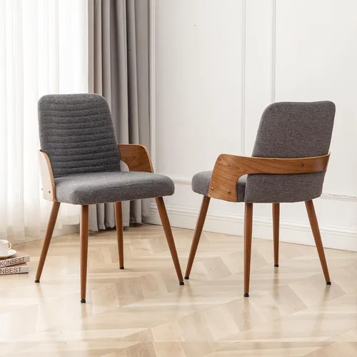 Miniatura 17 de Sillas de comedor, sillas de cocina modernas de mediados de siglo, sillas decorativas tapizadas de tela beige, patas de metal, sillas de escritorio
