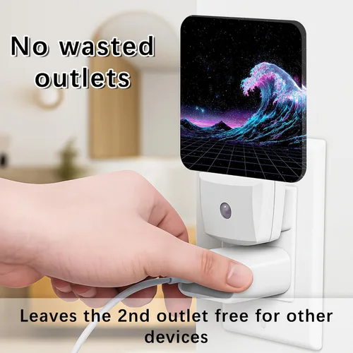 Miniatura 4 de Waves Night Lights Plug Into Wall, Retro Futuristic Stars Mountains Summer Blue Smart Led Plug in Night Lights for Wall Socket for Bedroom Kids Room