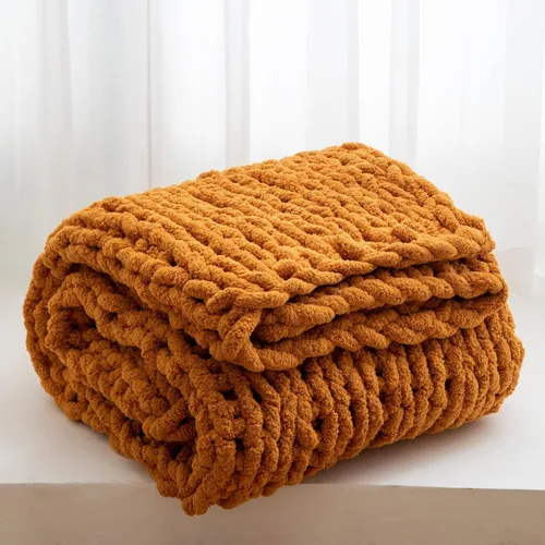Miniatura 45 de WESHIONGOO Manta de Punto Grueso Throw 40"*40" (101.6cm*101.6cm) Mantas de Punto para Sofá Cama Manta Suave Esponjosa con Hilo Chenille Jumbo Grueso