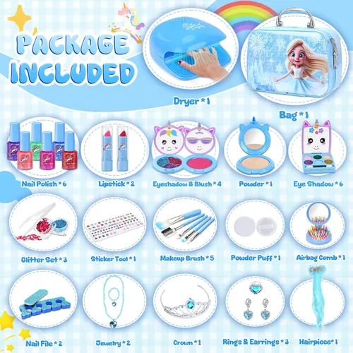 Miniatura 3 de PERRYHOME Kit de maquillaje para niños para niña, cosmético lavable real congelado, juguetes congelados no tóxicos, juego de uñas para niños