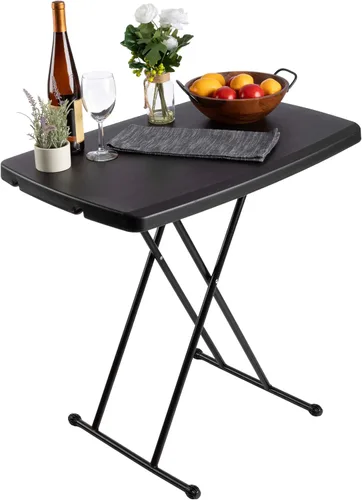 Lavish Home Mesas plegables portátiles, escritorio plegable portátil ligero con altura ajustable, pequeña mesa de plástico para bandeja de TV, Negro