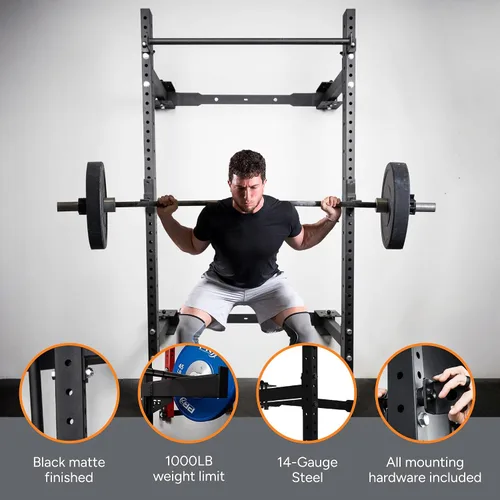 Miniatura 6 de PRx Performance Soporte plegable para sentadillas de pared, barra de dominadas ajustable resistente, equipo de gimnasio en casa que ahorra espacio