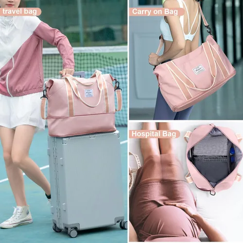 Miniatura 7 de Bolsa de viaje para mujeres y hombres, bolsa de fin de semana, T7-Rosa