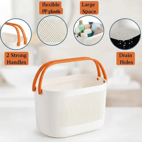 Miniatura 3 de AVLA Paquete de 4 cestas portátiles para ducha, cestas de almacenamiento de plástico con asas, organizador de artículos de tocador de drenaje, bolsa