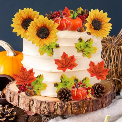 Miniatura 4 de RAYNAG 73 piezas de decoración de pastel de otoño, decoración de pastel de Acción de Gracias, otoño, Halloween, festivales, decoración de pasteles