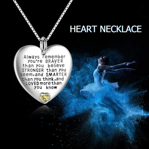 Miniatura 5 de YFN Collar con colgante de plata de ley Always Remember You are Braver Than You Believe Jewelry, Circonia cúbica