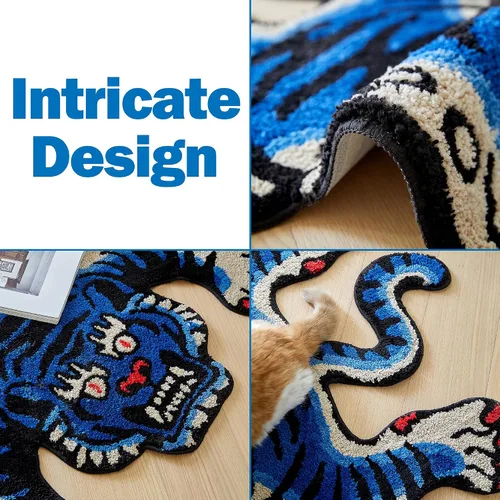 Miniatura 7 de Alfombra de área de tigre tibetano de 5 x 3.3 pies con mechones de pelo alto XLarge para interiores lavable a máquina con respaldo antideslizante