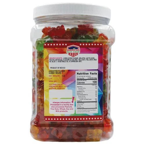 Miniatura 2 de Oso de goma de 3 libras en recipiente de plástico transparente (6 sabores)