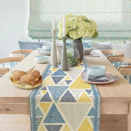 Miniatura 4 de Camino de mesa amarillo y azul, caminos de mesa de arte geométrico abstracto para comedor, cocina, sala de estar, vacaciones y decoración de mesa