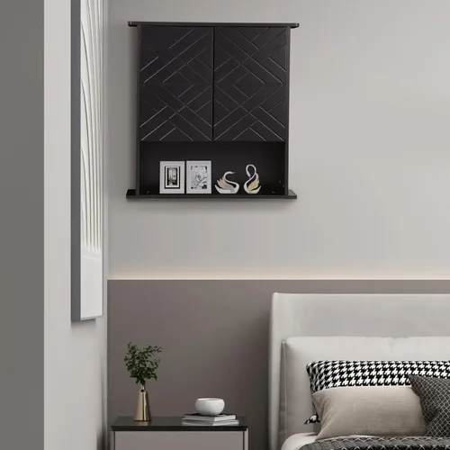 Miniatura 6 de GAOMON Botiquín con dos puertas, armario de almacenamiento de madera para baño montado en la pared con estante ajustable y toallero, gabinete de 2