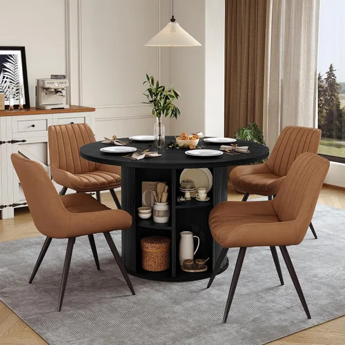 Miniatura 40 de Miereirl Juego de mesa y sillas de comedor moderno redondo, con una mesa de comedor de madera equipada con compartimentos de almacenamiento