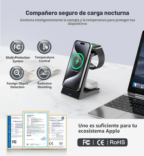 Miniatura 4 de Estación de carga inalámbrica magnética 3 en 1 Apple Cargador de 20W Soporte de carga magnética inalámbrica para iPhone 16 15 14 13 12 Pro/Pro