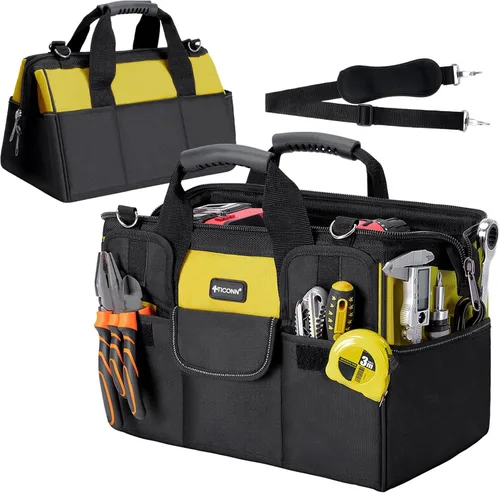Miniatura 20 de TICONN Bolsa de herramientas resistente con múltiples bolsillos, organizador de caja de herramientas portátil, bolsa de almacenamiento, con correa