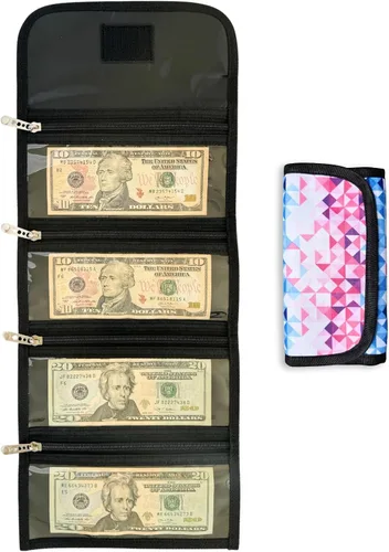 Miniatura 16 de Organizador de dinero con 4 bolsillos con cremallera, organizador de efectivo para facturas, billetera para efectivo, almacenamiento de moneda