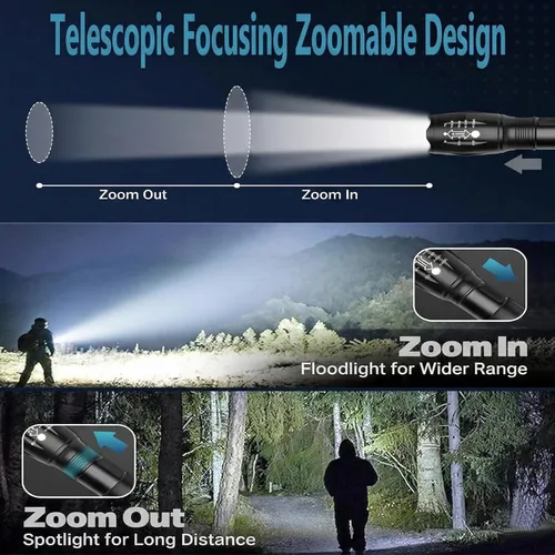 Miniatura 2 de Paquete de 3 linternas superbrillantes, linterna LED de alto lúmenes con haz zoomable, mini linternas para acampar, senderismo, pasear perros