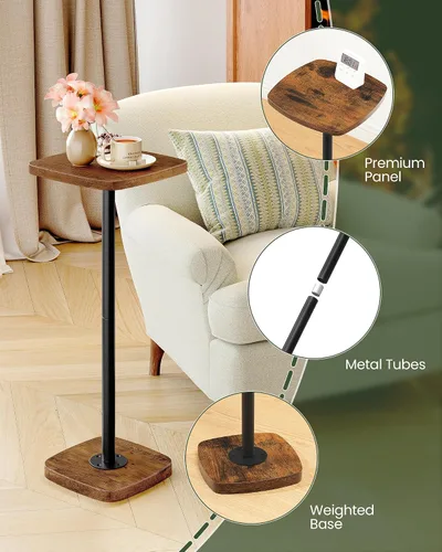Miniatura 6 de CHOEZON Mesa pequeña para bebidas, mesa auxiliar cuadrada para espacios pequeños, mesa de Martini con pedestal, para sala de estar, dormitorio