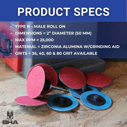 Miniatura 4 de BHA Discos de lijado de cerámica de cambio rápido tipo R macho, rollo de 2 pulgadas, grano 36, paquete de 25