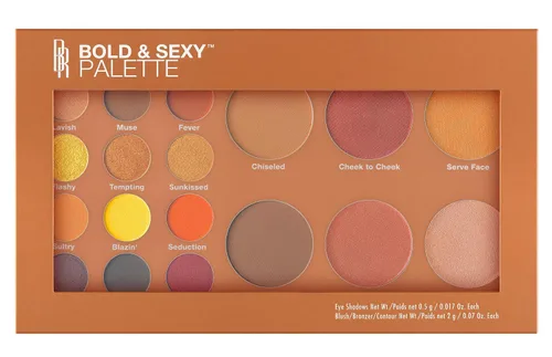 Black Radiance Paleta atrevida y sexy, 18 tonos para ojos y cara, acabado mate, purpurina y perla, incluye contorno, rubor e iluminadores, colección