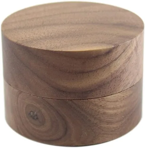 Miniatura 5 de Caja de anillo de compromiso pequeña de madera de nogal rústico, mini caja redonda de madera maciza para almacenamiento de anillos de boda