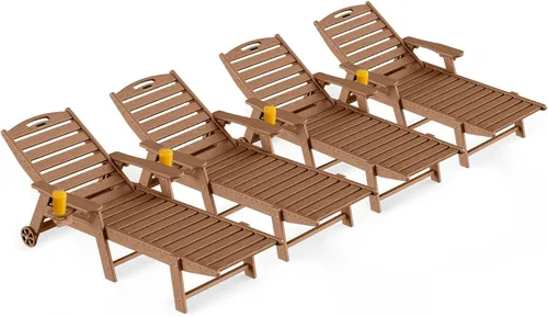 Miniatura 35 de Ciokea Silla de Descanso para Exteriores, Tumbona de Gran Tamaño con 5 Posiciones, HDPE, Silla de Descanso de Patio con Ruedas y Portavasos para Gris