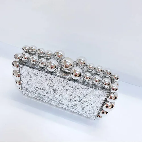 Miniatura 3 de Rejolly Bolso de mano de acrílico para mujer, con cuentas cuadradas, bolitas perladas, bolso de noche para boda, cóctel, fiesta, baile de graduación