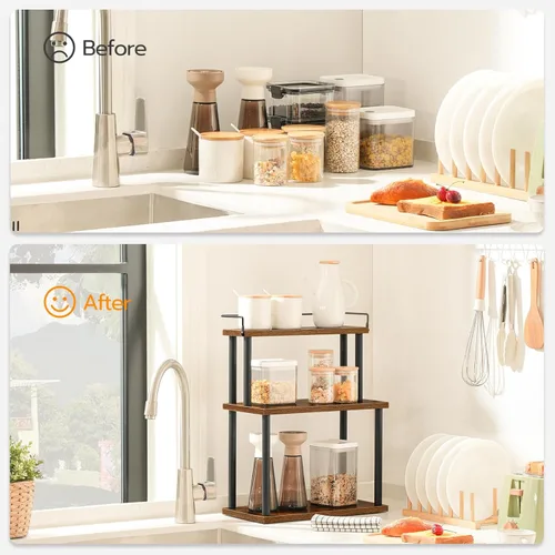 Miniatura 4 de HOOBRO Organizador de encimera de cocina, estante de esquina movible, organizador de almacenamiento de escritorio para encimera, escritorio
