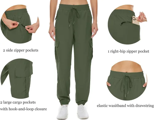 Miniatura 5 de MOUEEY Pantalones deportivos tipo cargo para mujer ligeros de secado rápido resistentes al agua pantalones casuales con bolsillos con cremallera