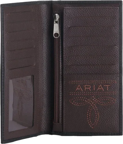 Miniatura 2 de ARIAT Cartera plegable de cuero negro con logotipo en relieve para hombre Cartera plegable