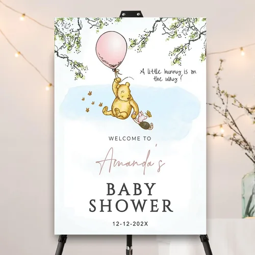 Miniatura 30 de Letrero personalizado para baby shower de oso Pooh, diseño clásico de vegetación personalizada, letrero de bienvenida para patio de baby shower