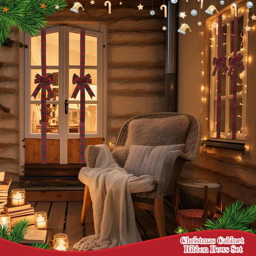 Miniatura 7 de Yinkin 16 lazos de cinta de gabinete de Navidad de 10 x 87 pulgadas, cintas y lazos de puerta a cuadros de búfalo, decoración moderna de Navidad