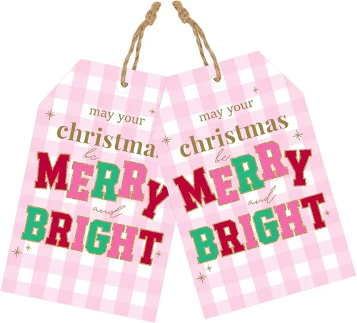 Miniatura 18 de joycraft 50 etiquetas de Feliz Navidad con cuerda - 3.3 x 2.1 pulgadas etiquetas blancas de papel con calcetín navideño, etiquetas colgantes