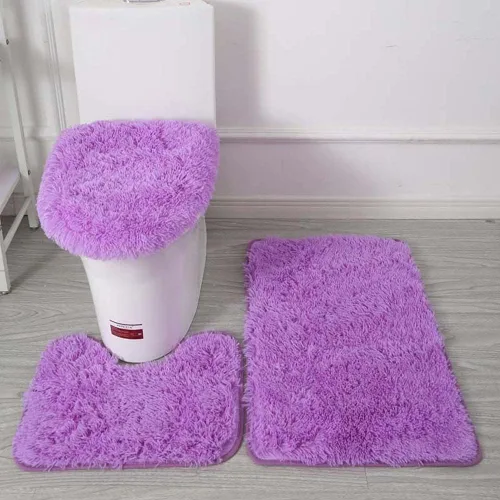 Miniatura 20 de Juego de 3 tapetes de baño para baño, suaves, antideslizantes, suaves, en forma de U, tapete para inodoro, tapete de baño y tapa de inodoro